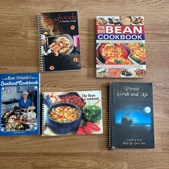 Set of 5 Vintage Cookbooks Pirate Cookbook Bean Cookbook Seafood Cooking Soy - Picture 1 of 7
